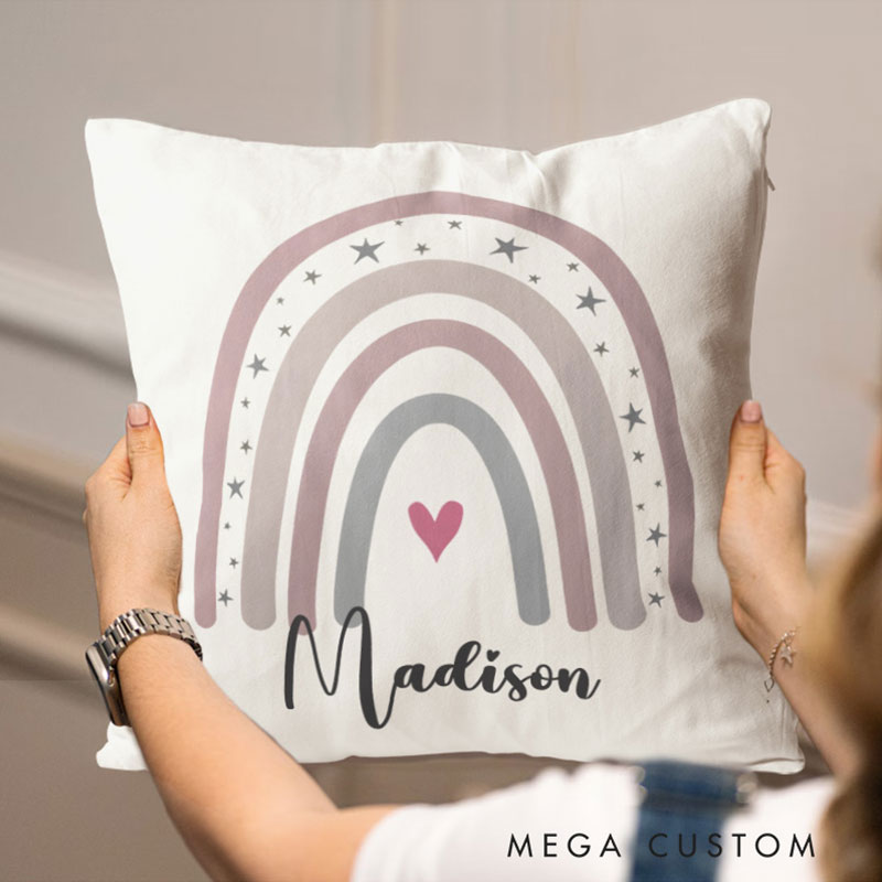 Personalized Rainbow Birth Stats Throw Pillows Featuring Baby's Details And Cheerful Colors Throw Pillows