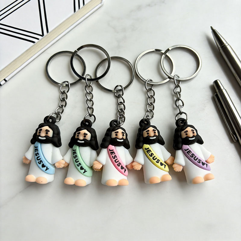Personalized Little Jesus Figure Sash Jesus Loves You Keychain Custom Name Mini Jesus Keychain Christian Collectables Religious Gift for Jesus Lover