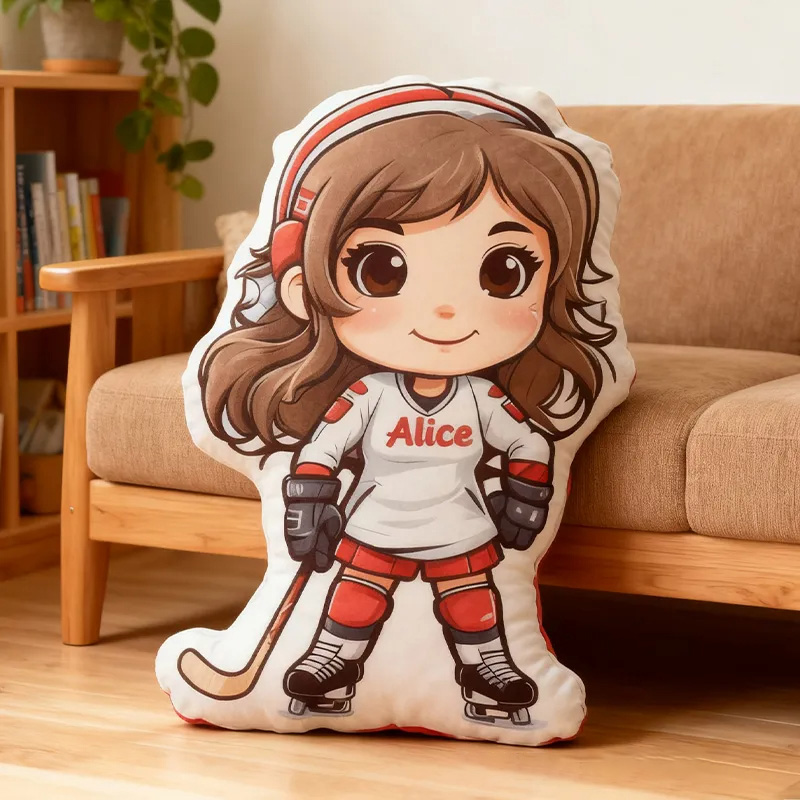 Personalized Girl Hockey Player Pillow with Custom Name Perfect for Young Hockey Fans
