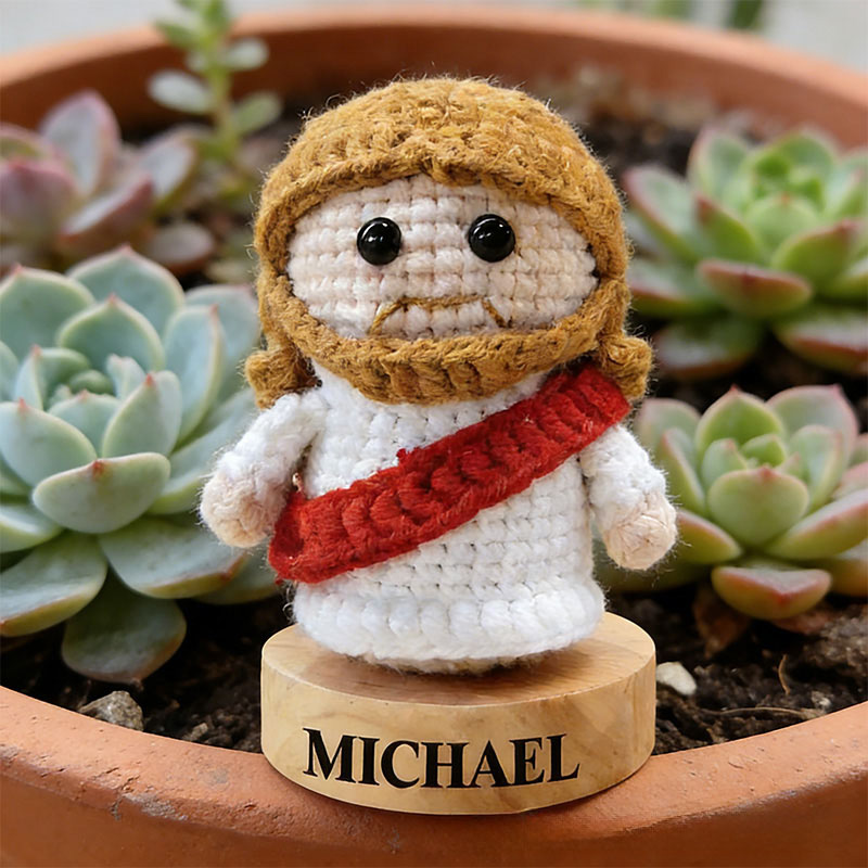 Personalized Crochet Jesus Doll with Custom Name in Base Christian Amigurumi Figurine for Kids or Adults Religious Gift Prayer Corner Faith Gift