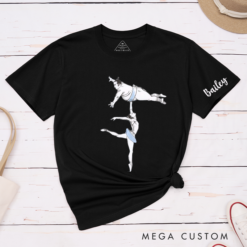 Personalized Ballet and Sumo Fusion Classic T-Shirts Unique Dance and Wrestling Art Gift Custom Name Sports Lover Present Comfortable Tee