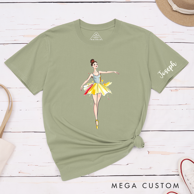 Personalized Ballerina Classic T-Shirts Custom Name Dance Gift for Girls Ballet Lover Unique Birthday Present for Daughter and Kids Fashionable Tee