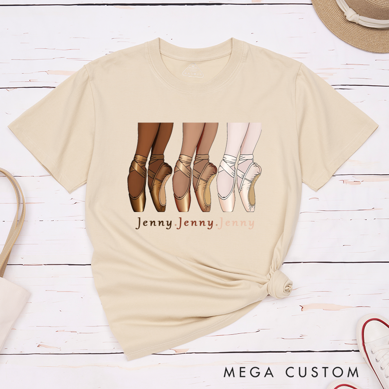 Personalized Three color ballet shoes Classic T-Shirt Custom Name Design Elegant Gift for Dance Lovers Perfect for Ballet Enthusiasts  