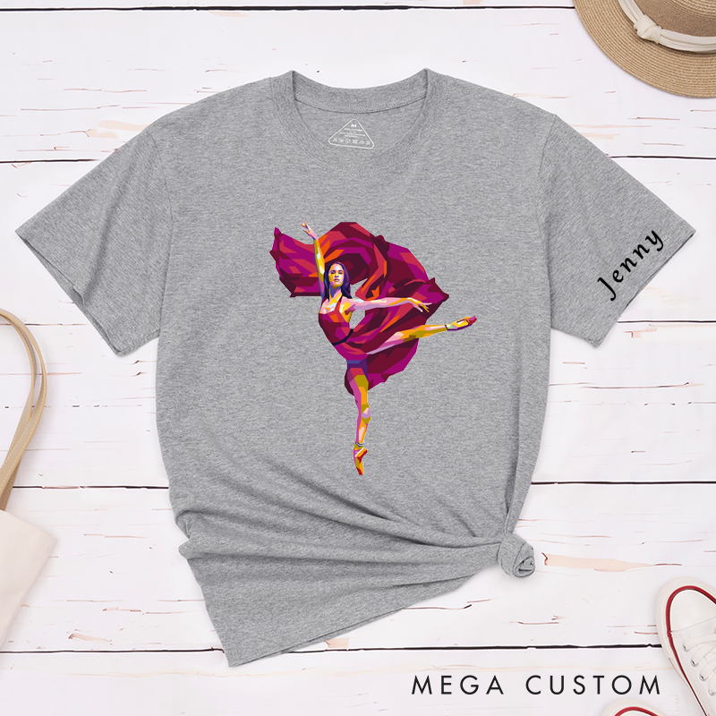 Personalized Artistic Ballet Dancer T-Shirt Custom Watercolor Design with Name Unique Gift for Dance Lovers Classic Apparel for Men and Women  