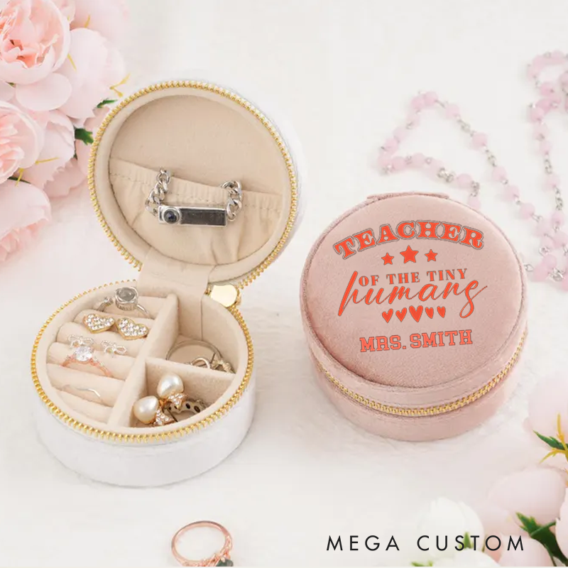 Personalized Velvet Jewelry Box Teacher of the Tiny Humans Round Jewelry Box Gift Teacher Appreciation Gift