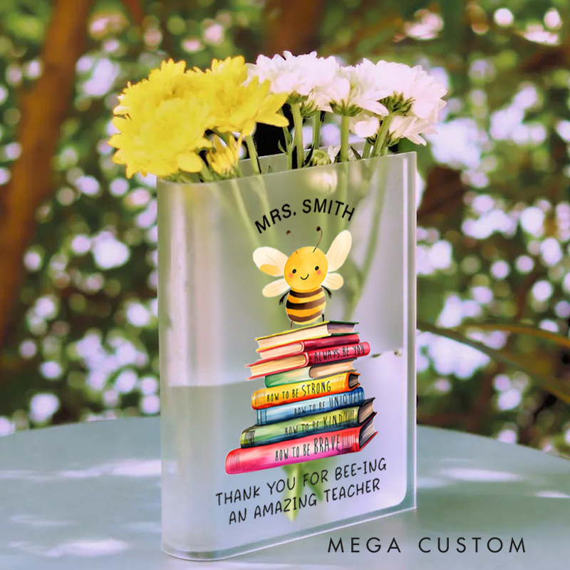 Personalized Book Vase for Teacher Thank You for Being an Amazing Teacher Design Desk Decor Teacher Appreciation Gift