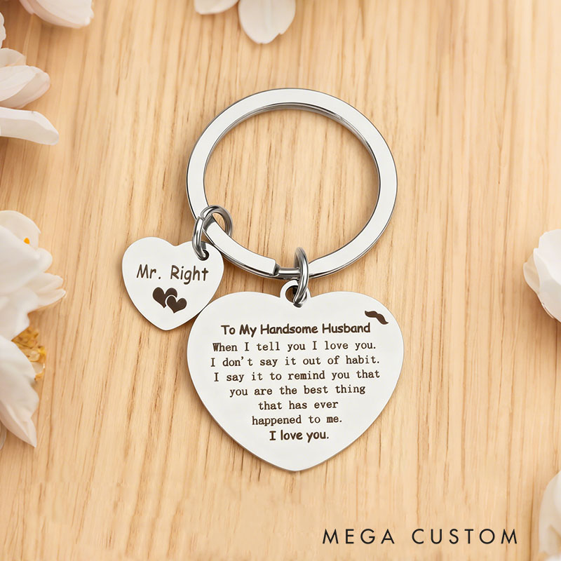 Personalized Heart Keychain for Husband Valentines Day Gifts Stainless Steel Keychain Engraved Couple Gifts  Anniversary for Him