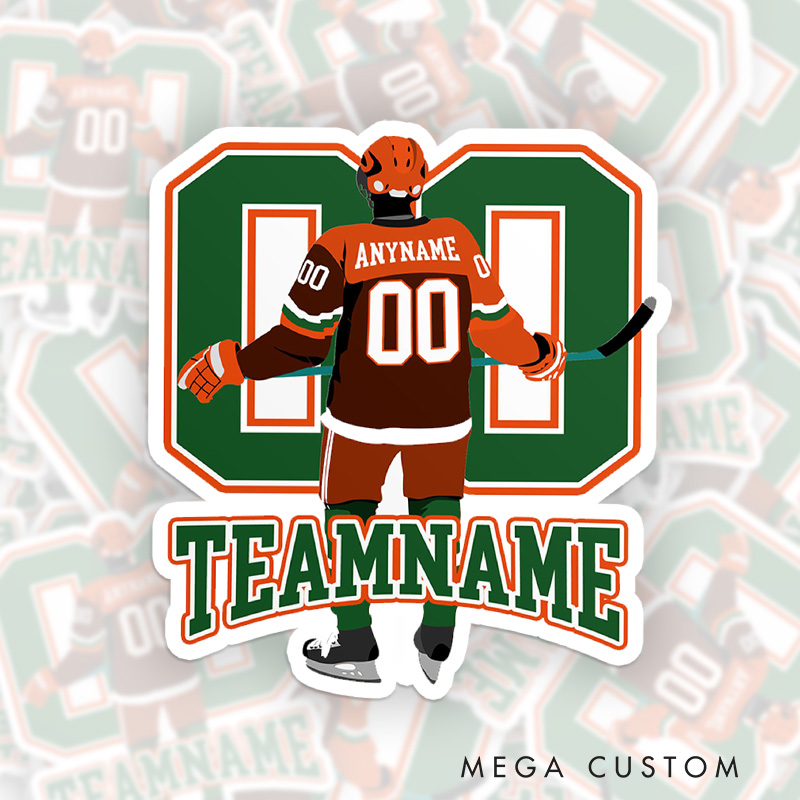 Personalized Hockey Player Back View Sticker with Custom Name and Number