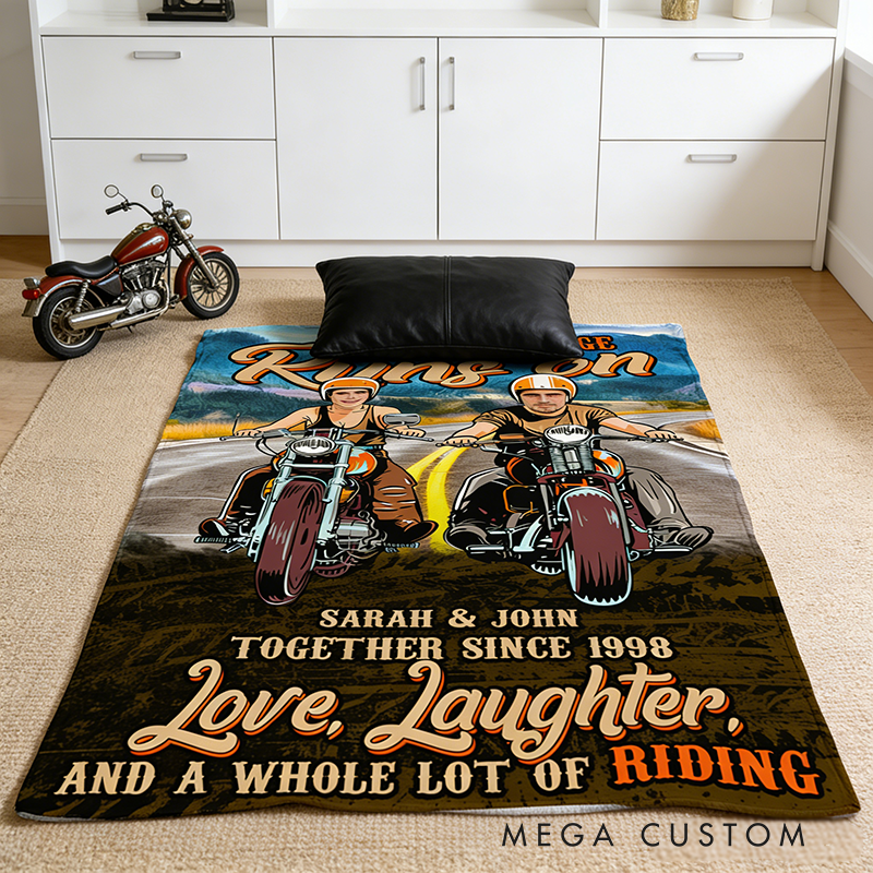 Personalized Biker Couple Blanket This Marriage Runs on Love Laughter and a Whole Lot of Riding Blanket Gift for Motorcycle Lovers