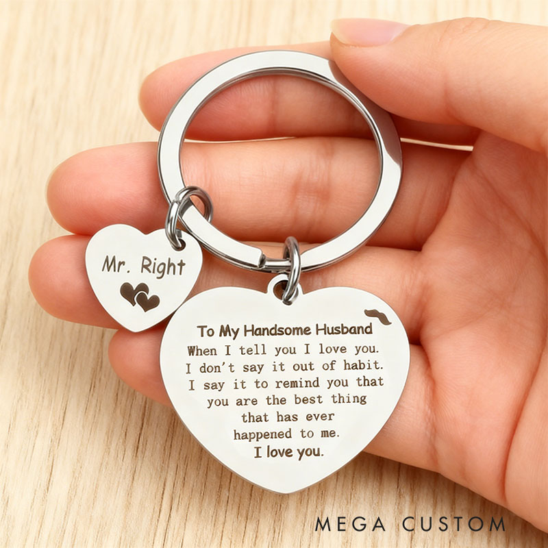 Personalized Heart Keychain for Husband Valentines Day Gifts Stainless Steel Keychain Engraved Couple Gifts  Anniversary for Him