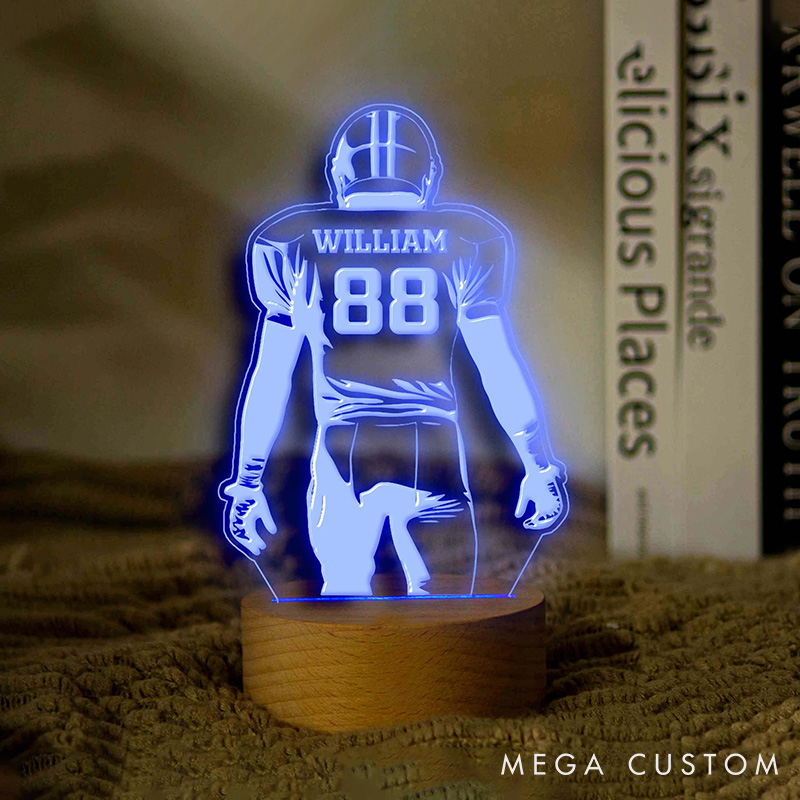 Personalized American Football Player LED Night Light with Custom Name and Number for Fans