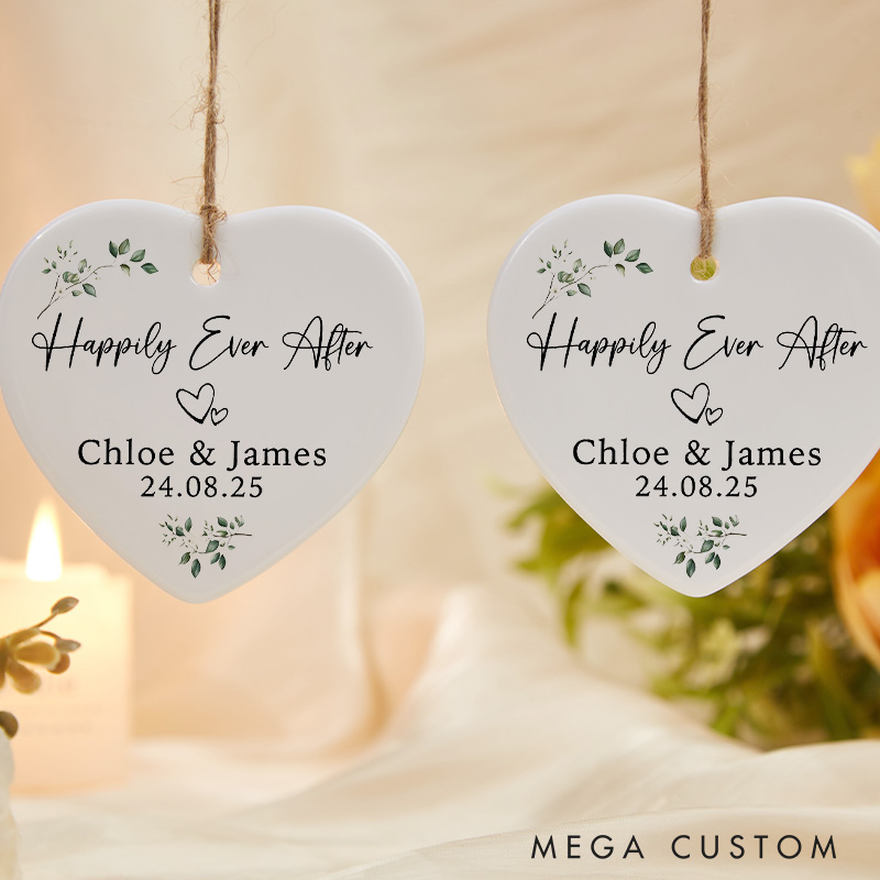 Personalized Happily Ever After Wedding Ceramic Heart Shape Ornament