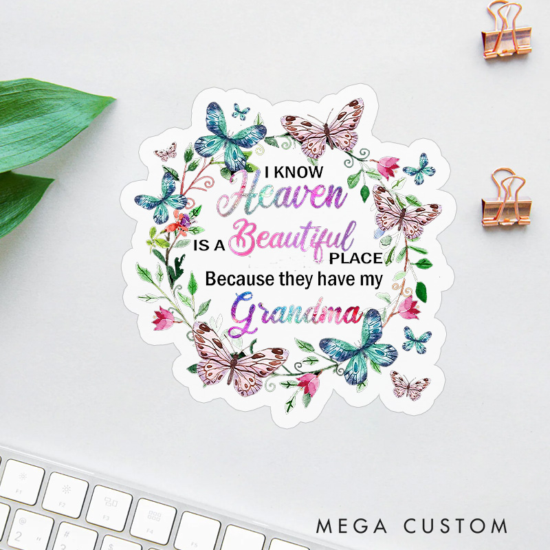 Personalized Heaven Beautiful Place Grandma Sticker Butterfly Wreath Design Sympathy Gift for Loss of Grandma Tribute