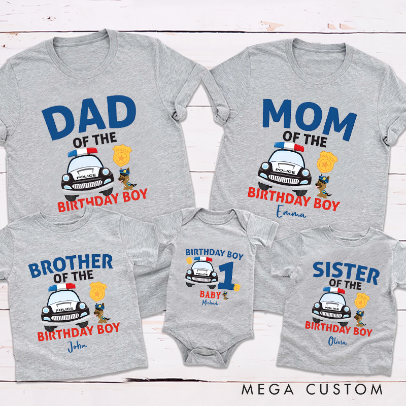 Personalized Fun Police-Themed Birthday Boy Family Celebration Matching Outfit