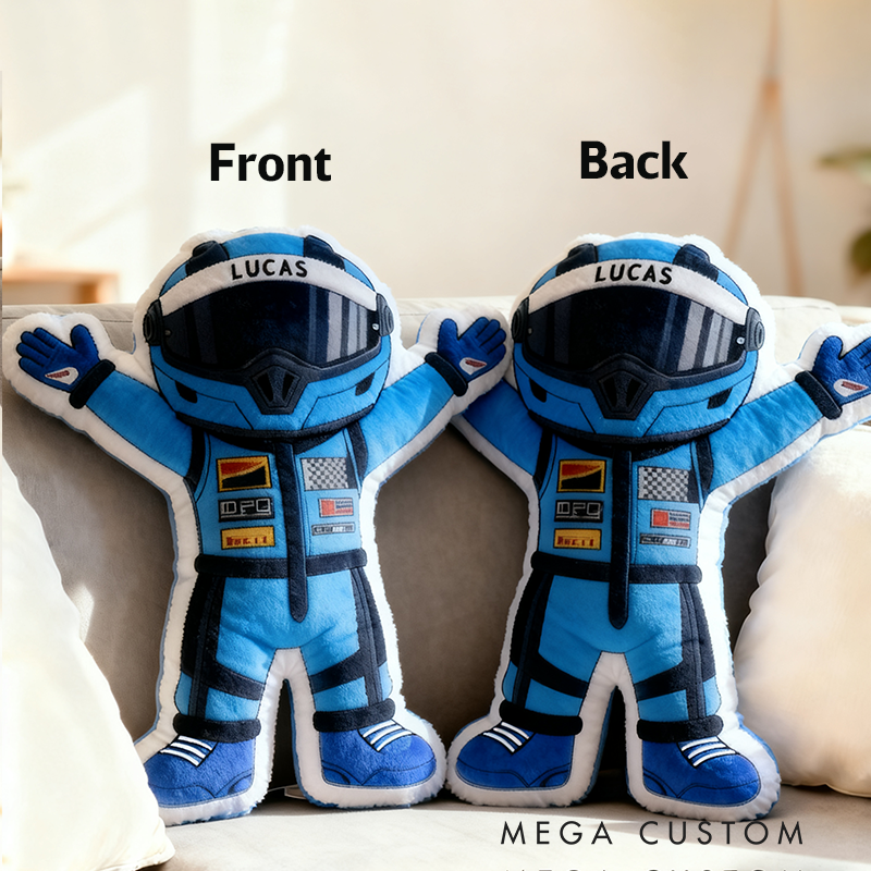 Personalized Victorious Cheering Racer Throw Pillow Custom Name Design Cushion Gift for Racers and Racing Lovers