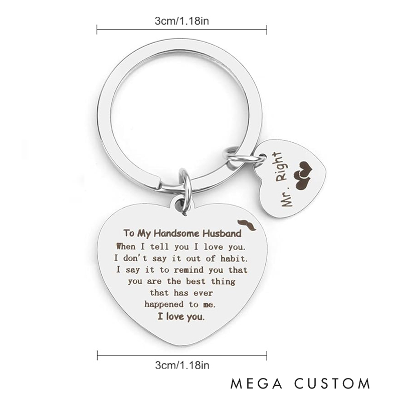 Personalized Heart Keychain for Husband Valentines Day Gifts Stainless Steel Keychain Engraved Couple Gifts  Anniversary for Him