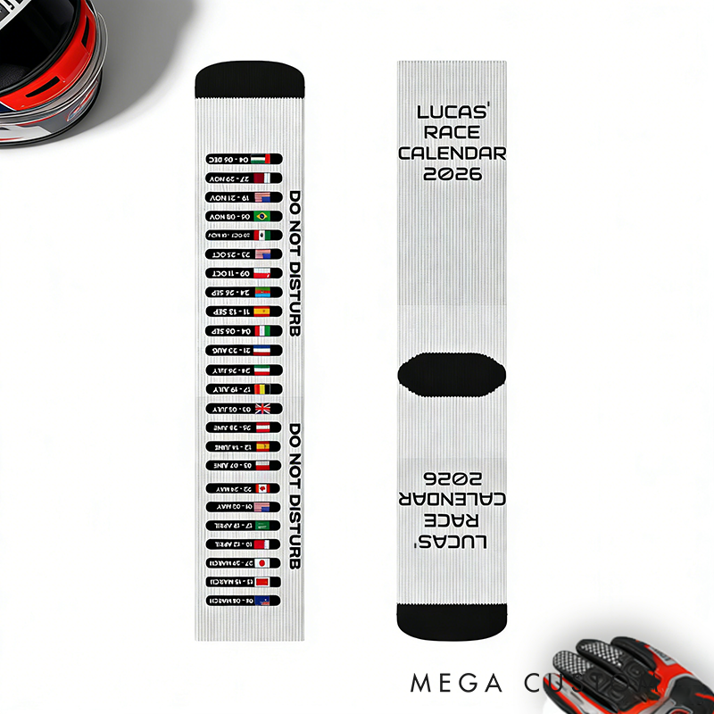 Personalized Racing Calendar 2026 Socks with Custom Name Design Gift for Racers and Racing Lovers