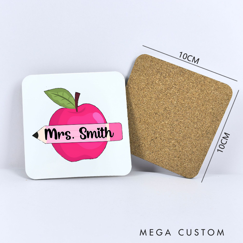 Personalized Coasters for Teachers Pink Apple Appreciation Gift for Teachers