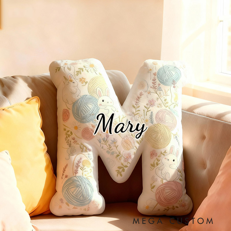 Personalized Funny Pillow Christmas Bunny Floral Yarn Graphic Print Letter Customized Name Gift for Kids