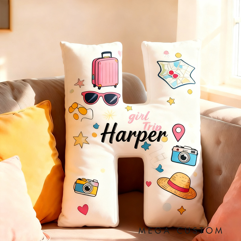 Personalized Funny Pillow Christmas Graphic 3D Print Girl's Trip Letter Customized Name Gift for Travel Lovers
