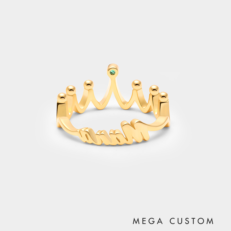 Personalized Dual-Sided Crown Ring – Custom Name and Birthstone Sterling Silver Jewelry 925 Sterling Silver Gifts for Her