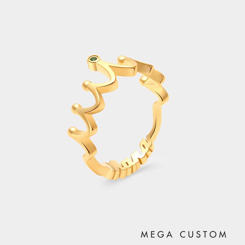 Personalized Dual-Sided Crown Ring – Custom Name and Birthstone Sterling Silver Jewelry 925 Sterling Silver Gifts for Her