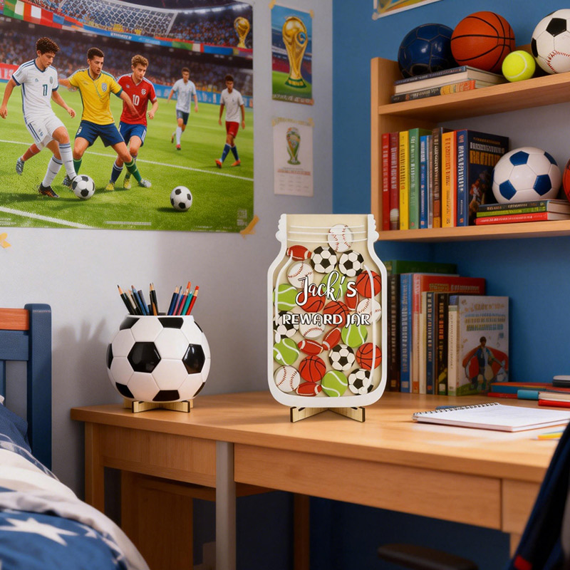 Personalized Sports Magnetic Reward Jar Wood Jar Custom Name Gift for Sport Kids