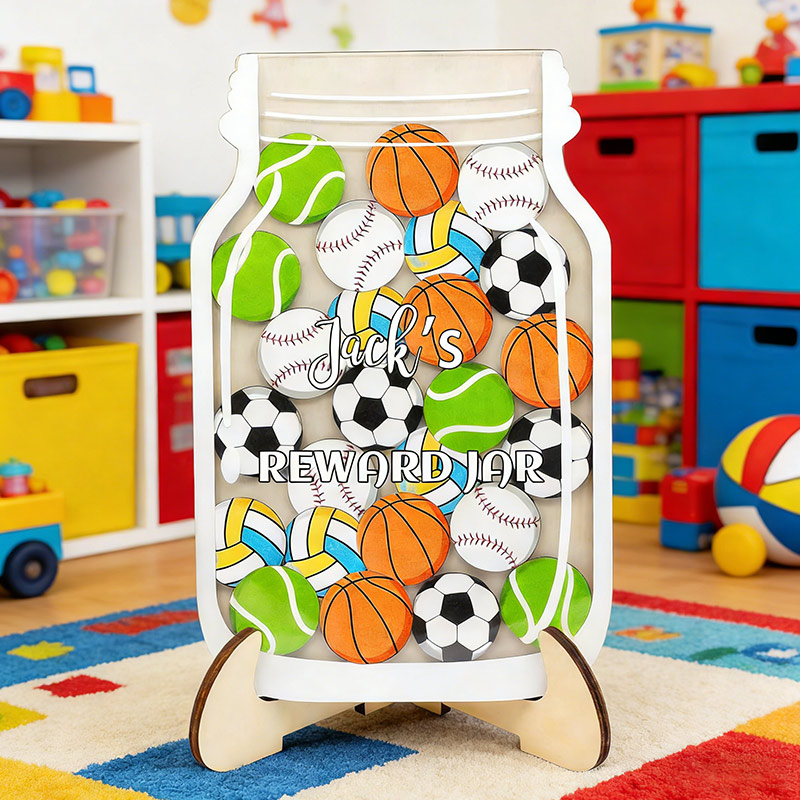 Personalized Sports Magnetic Reward Jar Wood Jar Custom Name Gift for Sport Kids Sport Lovers