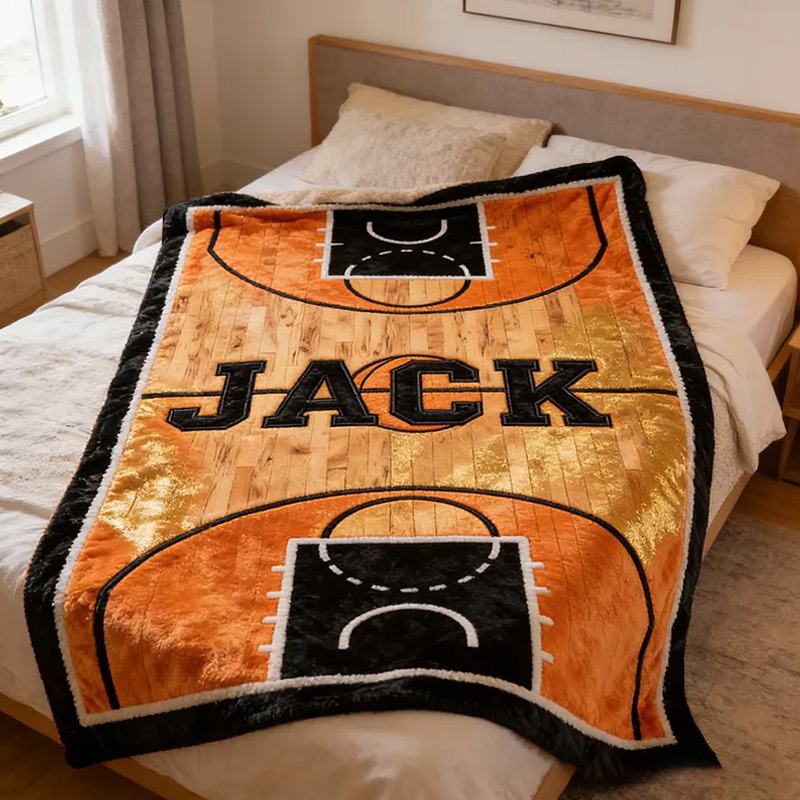Personalized Basketball Court Blanket with Custom Name for Fans and Players