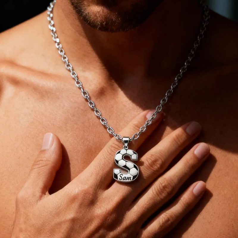 Personalized Soccer Necklace with Custom Initial and Name for Sports Fans