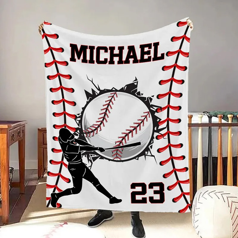 Personalized Baseball Blanket with Custom Name and Number Design  