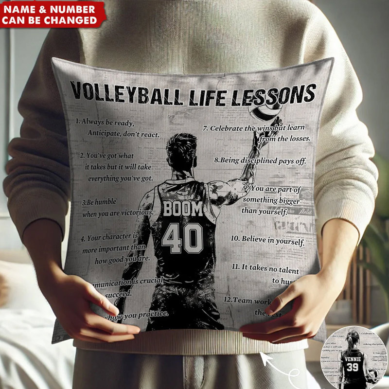 Personalized Volleyball Design Throw Pillow with Custom Photo, Name, and Inspiring Quote
