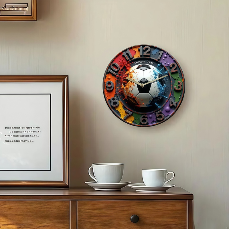 Personalized Soccer Wall Clock with Colorful Ink Splash Soccer Sports Wall Clock
