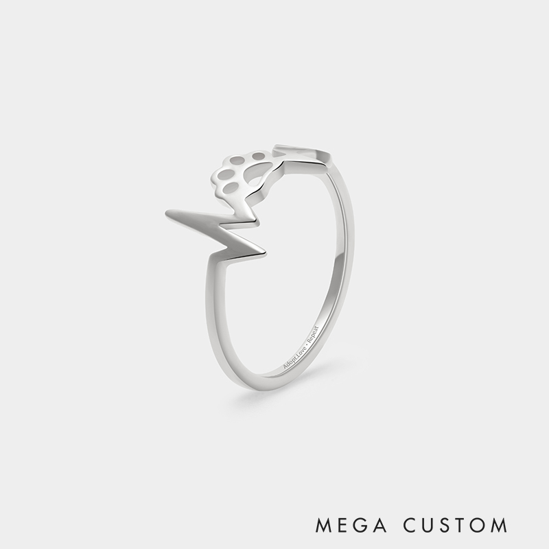 Personalized Custom Engraved Paw Print Heartbeat Ring 925 Sterling Silver or Gold Plated Personalized Inside Text Animal Jewelry Gift for Pet Lover 925 Sterling Silver