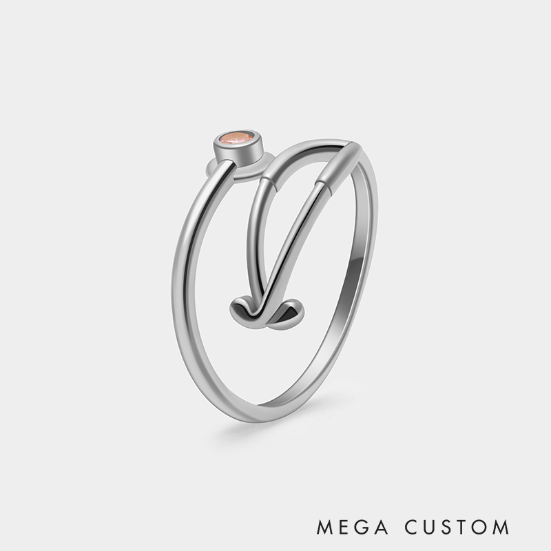 Personalized Adjustable Stethoscope Ring – Custom Name and Birthstone Sterling Silver Open Ring 925 Sterling Silver Gifts for Her