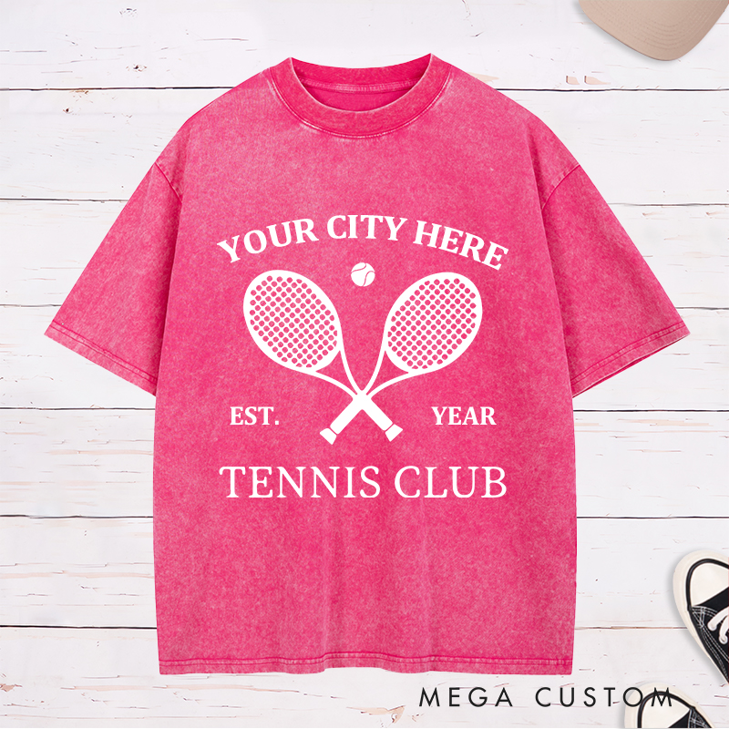 Personalized Tennis Washed T-Shirt Featuring Timeless Club Logo and Custom Name and Year