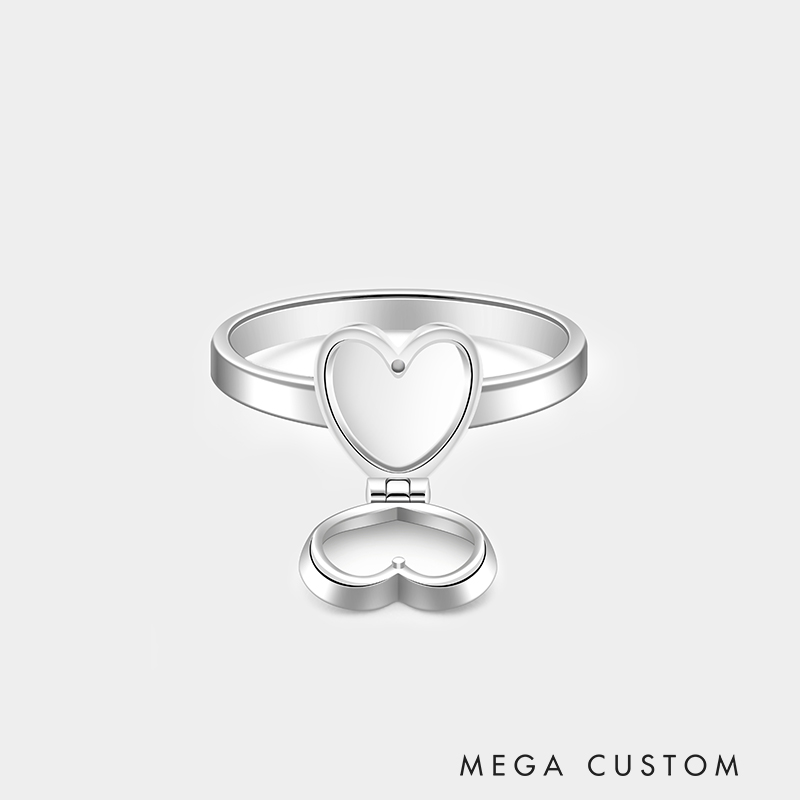 Custom Sterling Silver Heart Locket Ring – Personalized Pet Hair Keepsake Jewelry