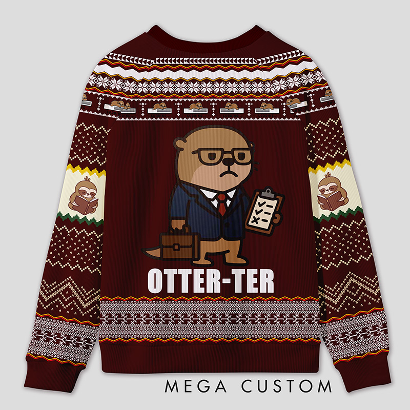 Personalized Otter Auditor Humor Ugly Sweater Office Holiday Party Gift for Accounting Pros