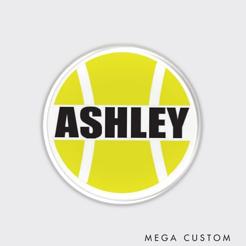 Personalized Tennis Fan Fridge Magnet Classic Yellow Ball with Bold Text  