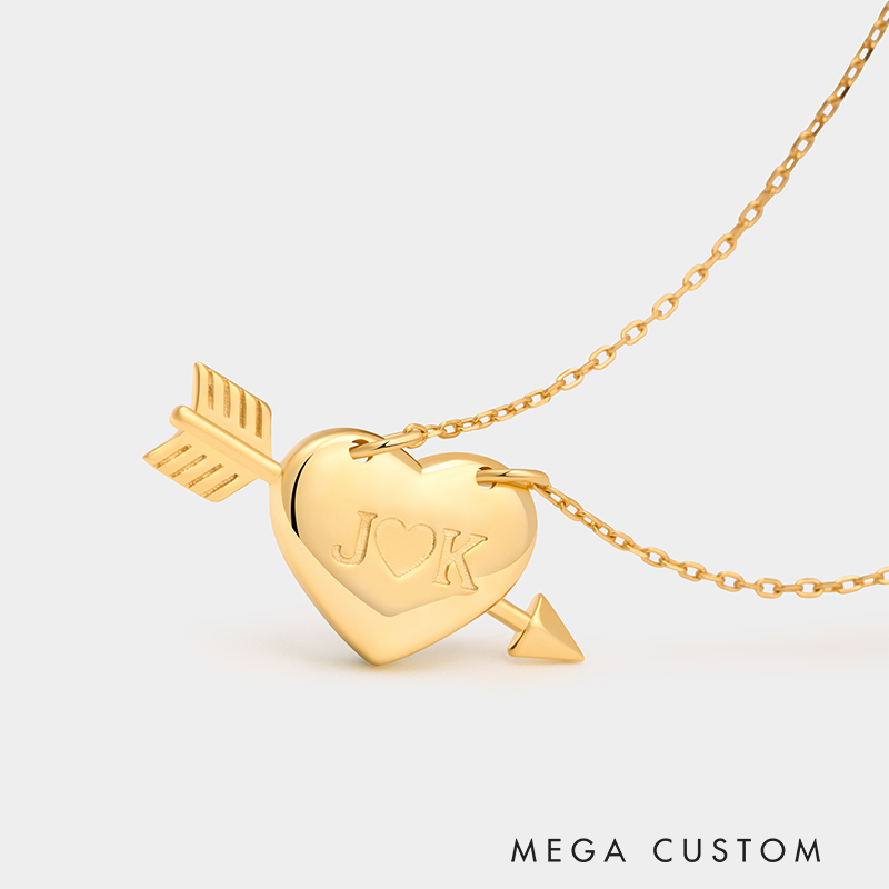 Personalized Heart and Arrow Necklace – Custom Initials Love Pendant 925 Sterling Silver Gifts for Her