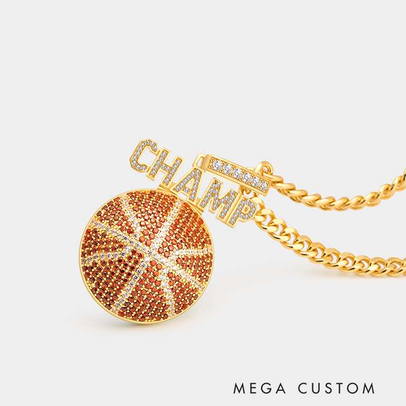 Luxury Full Rhinestone Basketball Pendant Necklace – Customizable Text Design for a Glamorous Sports Look