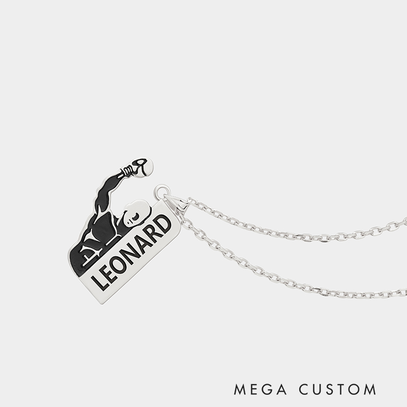 Personalized Custom Boxing Necklace Personalized Engraved Pendant 925 Sterling Silver or Gold Plated Fitness Jewelry Gift for Boxer or Athlete 925 Sterling Silver 