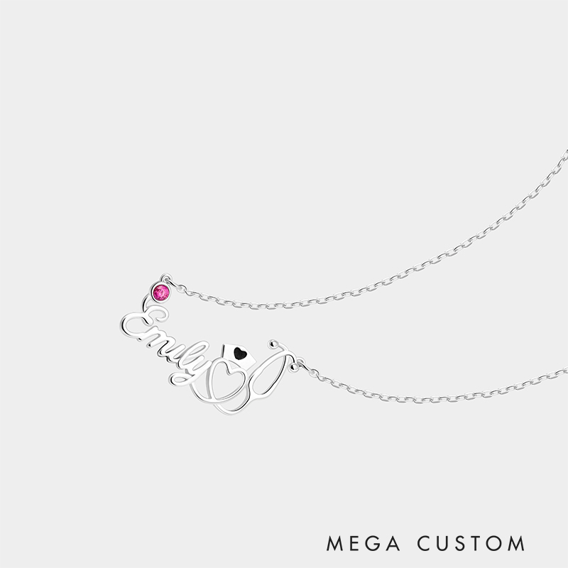 Personalized Nurse Necklace – Custom Name and Birthstone Sterling Silver Pendant 925 Sterling Silver Gifts for Her