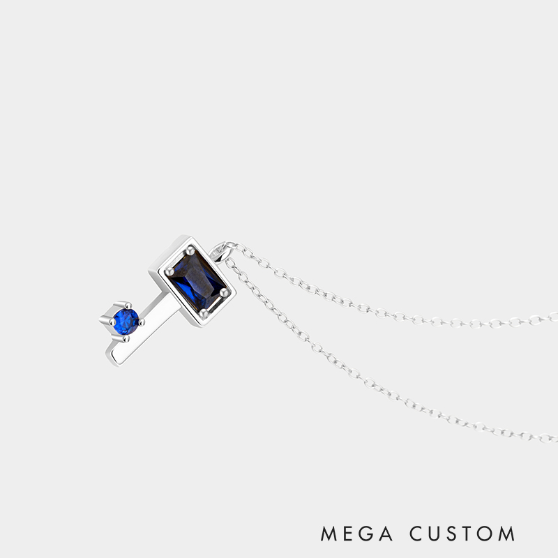 Personalized Sterling Silver Key Necklace – Custom Engraved Name with Birthstone Pendant