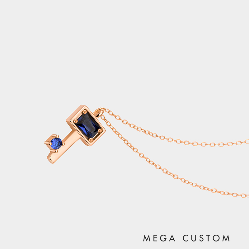 Personalized Sterling Silver Key Necklace – Custom Engraved Name with Birthstone Pendant