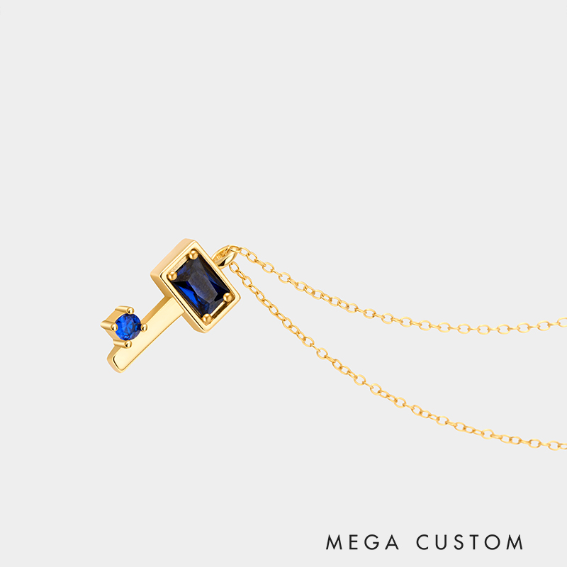 Personalized Sterling Silver Key Necklace – Custom Engraved Name with Birthstone Pendant