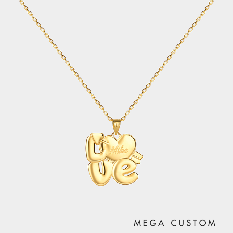 Personalized Custom Name Love Necklace Heart and Arrow Design 925 Sterling Silver or Gold Plated Personalized Engraved Pendant Romantic Gift for Her 925 Sterling Silver 