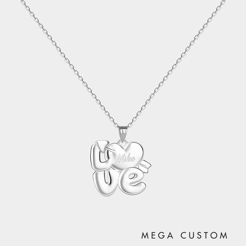 Personalized Custom Name Love Necklace Heart and Arrow Design 925 Sterling Silver or Gold Plated Personalized Engraved Pendant Romantic Gift for Her 925 Sterling Silver 