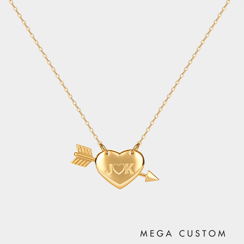 Personalized Heart and Arrow Necklace – Custom Initials Love Pendant 925 Sterling Silver Gifts for Her