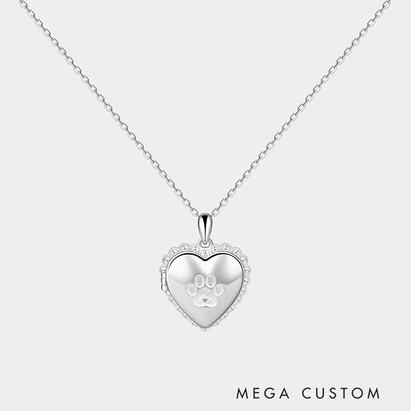 Personalized  Custom Engraved Pet Photo Locket Heart Necklace with Initials and Pet Image 925 Sterling Silver Gifts for Her